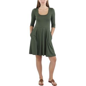 24seven Comfort Apparel Womens Green Pocket 3/4 Sleeve Casual Mini Dress NWT